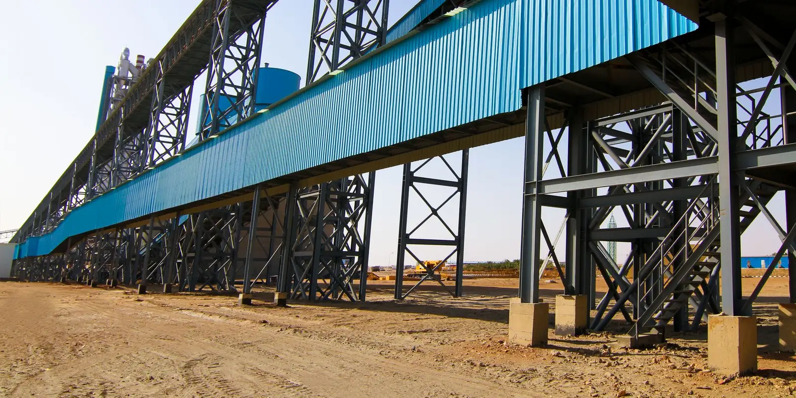 Newly constructed elevated conveyor gallery at a processing plant