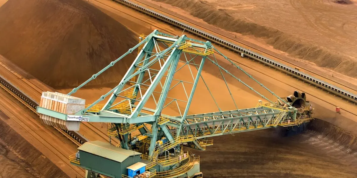 Bucket-wheel reclaimer working an iron ore stockpile